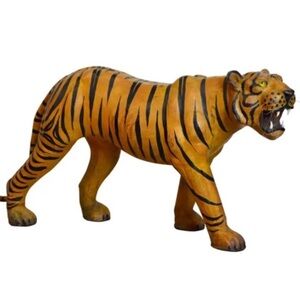 Vintage Artisan Wrapped Leather Sculpture Tiger Decor
